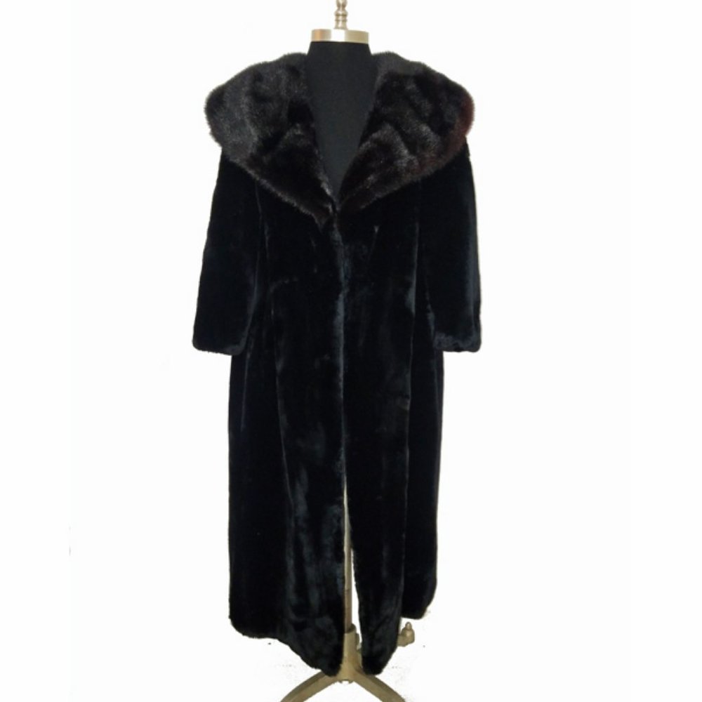 Vtg 50s 60s Black Sheared Fur Mink Collar Open Front Coat M L